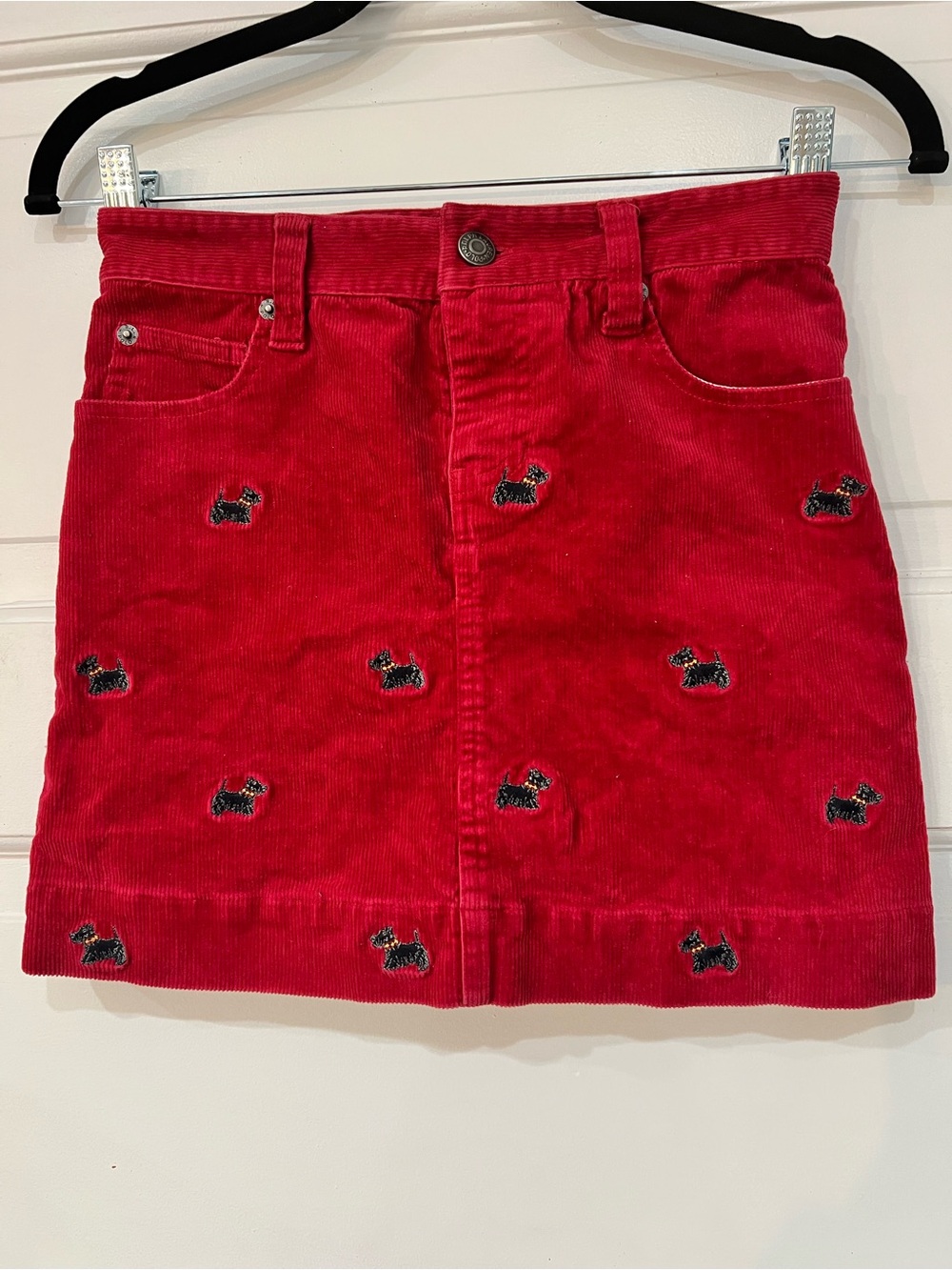 Ralph Lauren Girls Red Corduroy Scottie Dog Embroidered Skirt Size 10 Holiday
